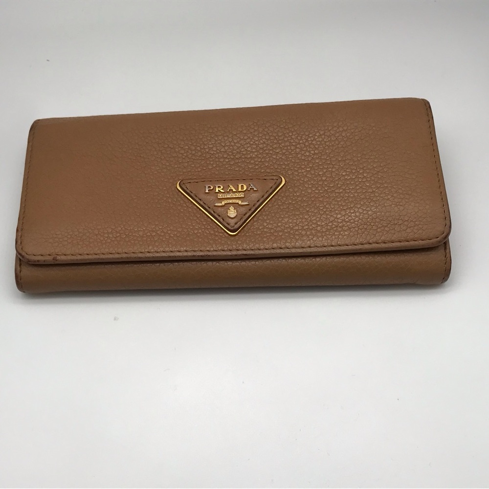 EUC PRADA LOGO TAN LONG LEATHER WALLET